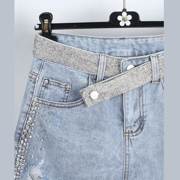 Rhinestone Studded Distressed Shorts - Picture 2 of 6